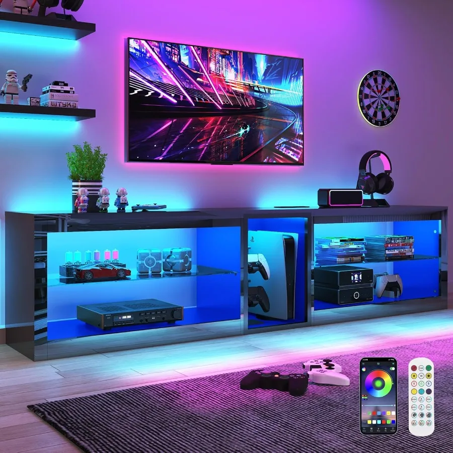 حامل تلفزيون Vitik 6Fox 80in عالي اللمعان مع مخرج طاقة 60 000 لون إضاءة للتلفزيون 80 85 90ih LED أسود حديث للترفيه C