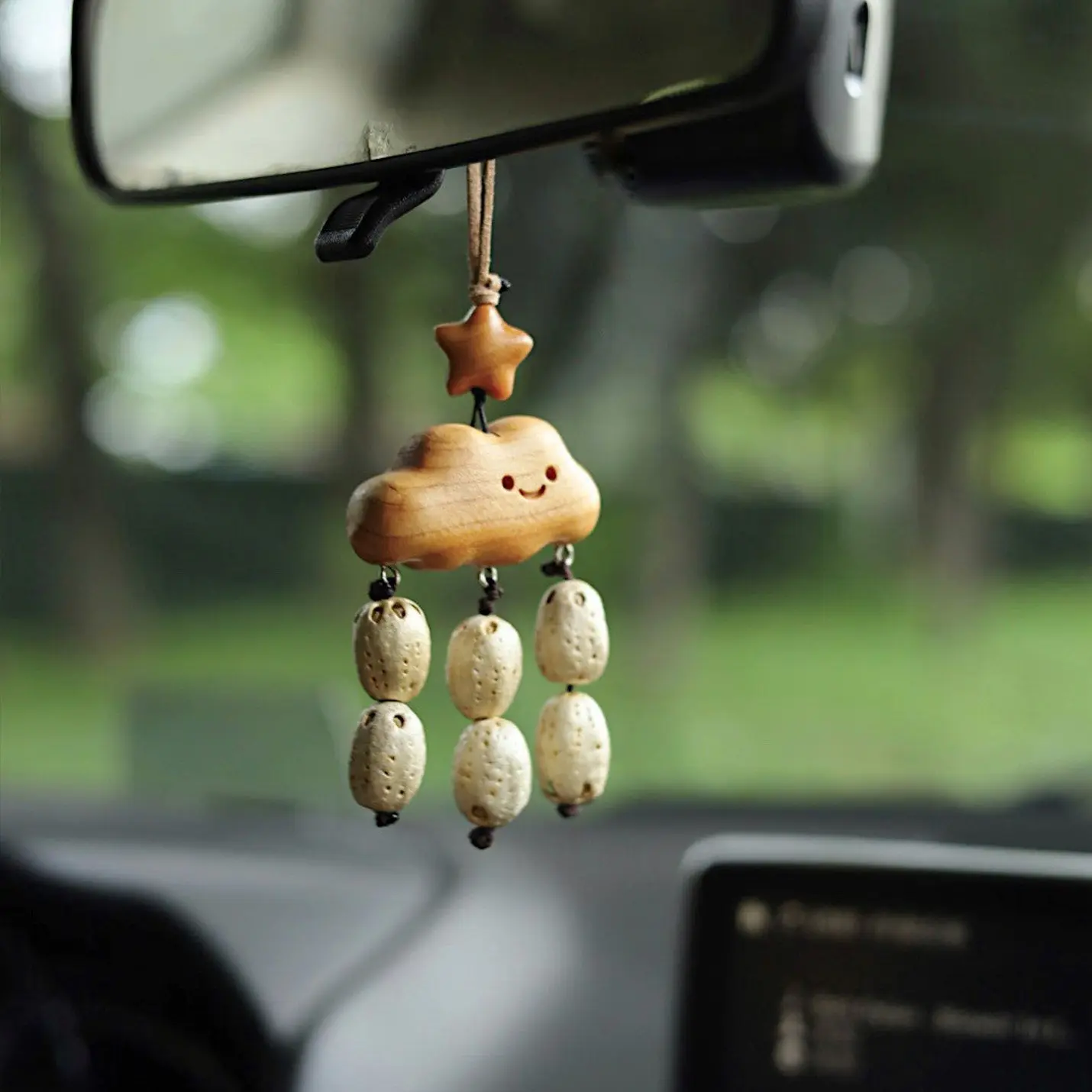 Thuja Carved Cloud Star Car Hanging Bodhi Smiling Creative Car Ornament Rearview Mirror Decor 2026 Gifts