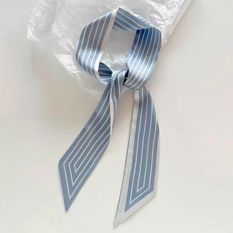 Fashion Spring Woman Skinny Silk Scarf Long Hair Strip Silk Ribbon Girl Small Neck Scarves Bag Handle Ribbon Kerchief Lady Tie image 3