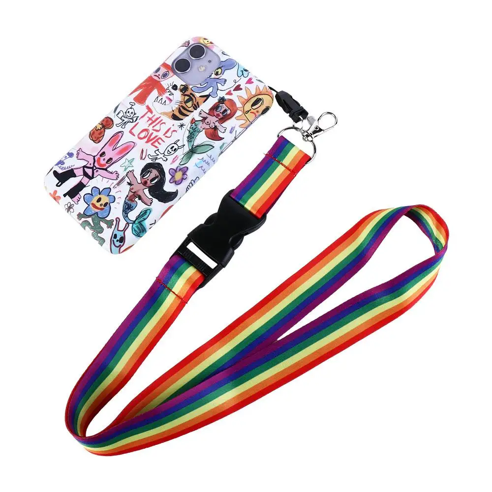 Whistle Camera Name Tag Lanyard Strap ID Badge Holder Key Ring Holder Rainbow Lanyard Neck Straps Rainbow Color Phone Hang Rope