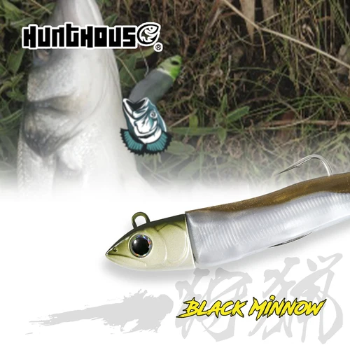 Hunthouse pesca pececillo negro señuelo suave Jig Head 12g 25g 40g 60g 90g 120g Wobbler Swimbait lubina perca Leurre Souple aparejos