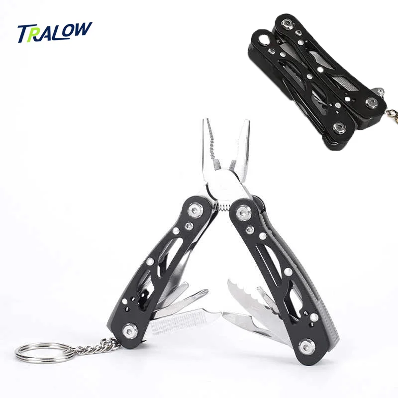 

TRALOW 12-In-1 Stainless Steel Multi-Tool Plier Wire Cutter Serrated Mini Knife File Nail Cleaner Leather Punch Bottle Opener