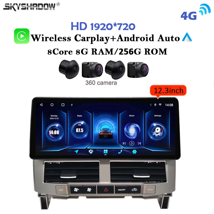 Carplay Auto Android 14.0 8G+256G QLED 720P Car DVD Player GPS WIFI Bluetooth Radio For Lexus RX300 RX330 RX350 RX400h 2004-2007