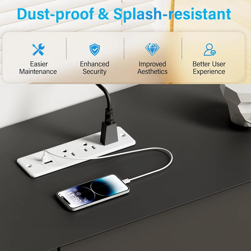 US Built-in Table Socket 2 3 Outlets Recessed Desktop Mount Power Electric Extension Sockets with USB A C Type-c for Furniture