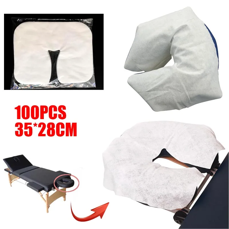 100Pcs Disposable Non-Woven Face Cradle Cover Headrest Pillow Massage Face Cradle Cover Soft Non-Sticking Face Rest Covers