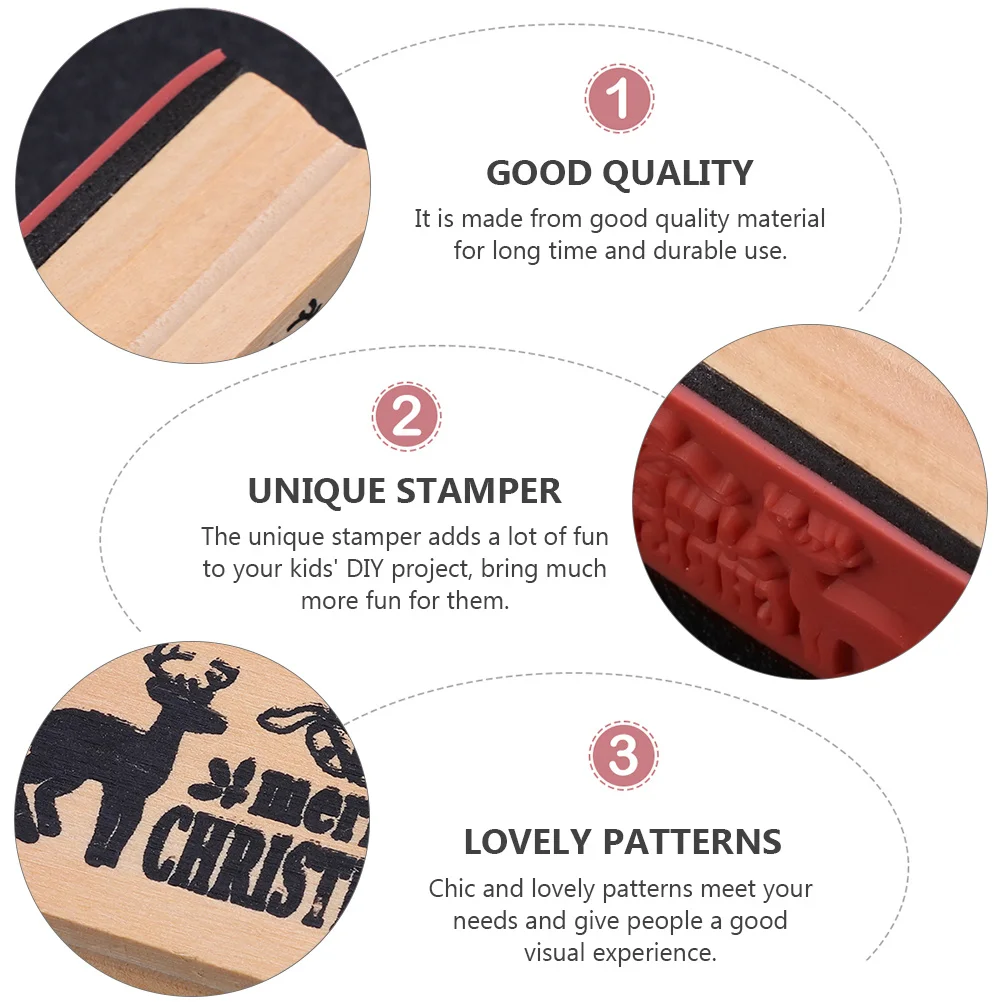 2Pcs Merry Christmas Stamper Wood Deer Pattern Seal Stamps Creative DIY Kids Craft Holiday Fun Christmas Stamper