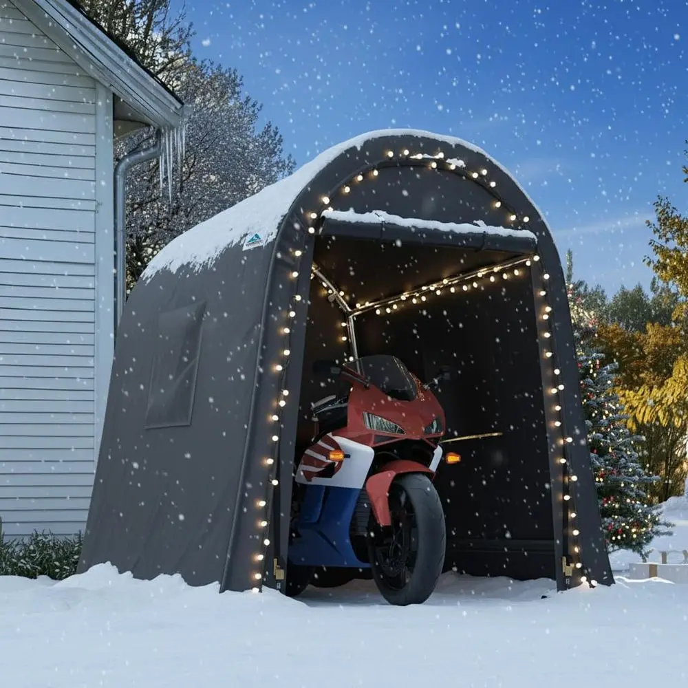 

Портативный стальной карпованный гараж для автомобилей, мотоциклов, лодок и садового оборудования с подвижными дверями и вентиляционными отверстиями, серый