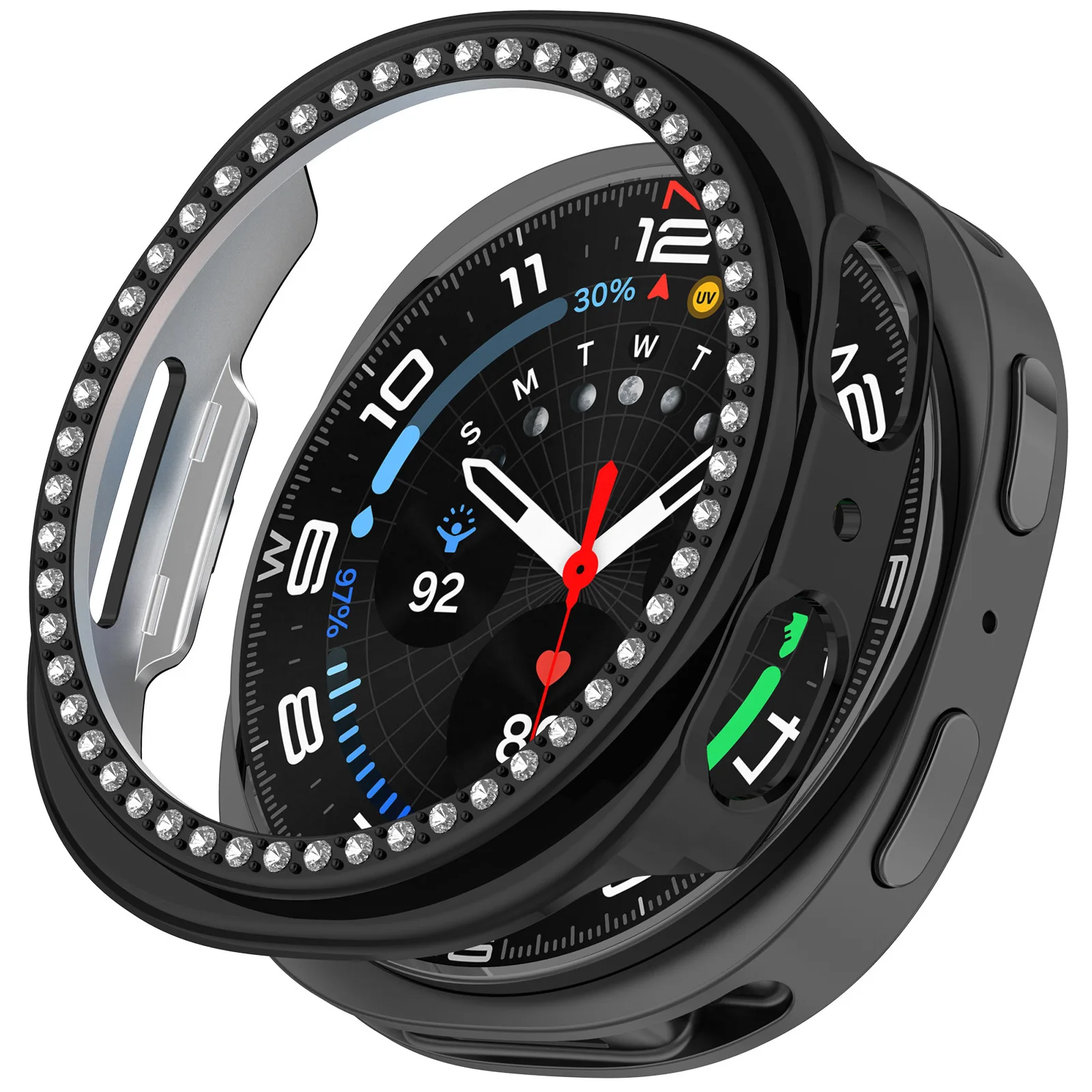 Casing Berlian + Kaca untuk Jam Tangan Samsung Galaxy 8 40Mm 44Mm Pelindung Layar Penutup Bumper PC Bling untuk Aksesori Jam Tangan Galaxy 8