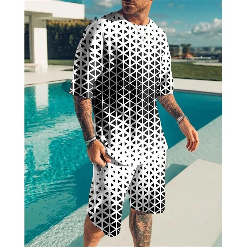 Summer Fashion Men's Suit T-shirt Sports Casual Street Fashion Harajuku Round Neck Quick Drying Set With Loose Short Sleeves