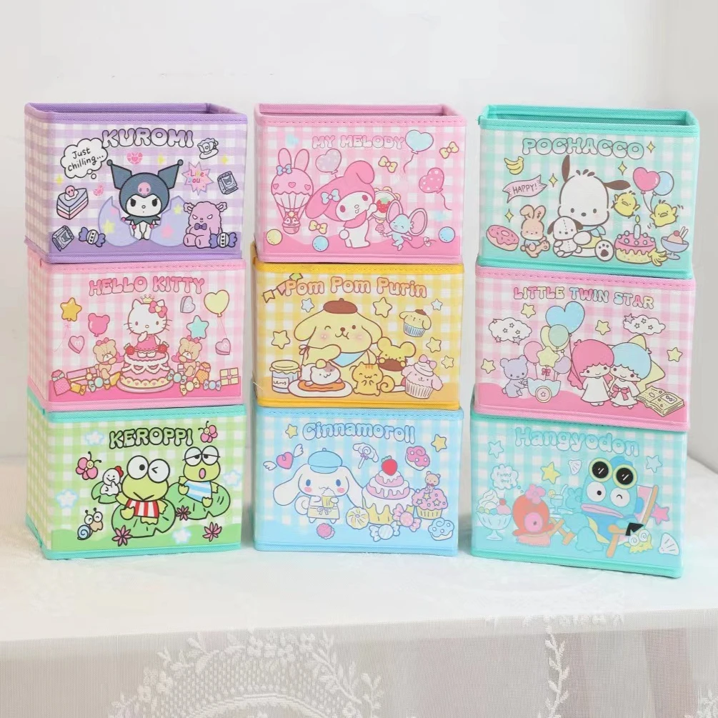 Sanrioデスクトップ収納ボックス,寮,カワイイキティバスケット,カワイイギフト,折りたたみ式化粧ボックス,アニメ,メロディー,かわいい