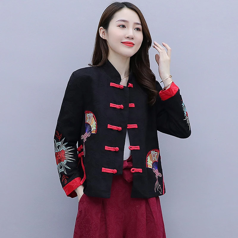 Vêtements ethniques pour femmes, boucles rétro, costume tang de style chinois, vestes améliorées pour mères, Qipao, printemps