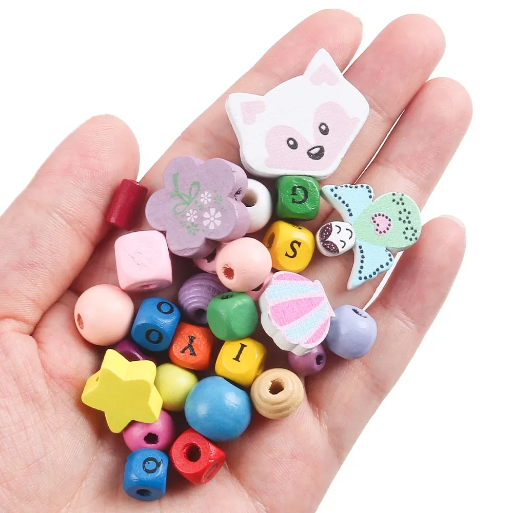 

20g Wooden Mix Cute Round Beads Loose Spacer Beads To Make Bracelet Charms Jewelry Making Accessories