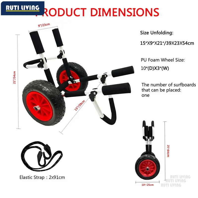 Portable Folding Kayak Trolley with Removable Wheels, Universal Canoe Hand Cart, Energy-saving, Kayak Carrie