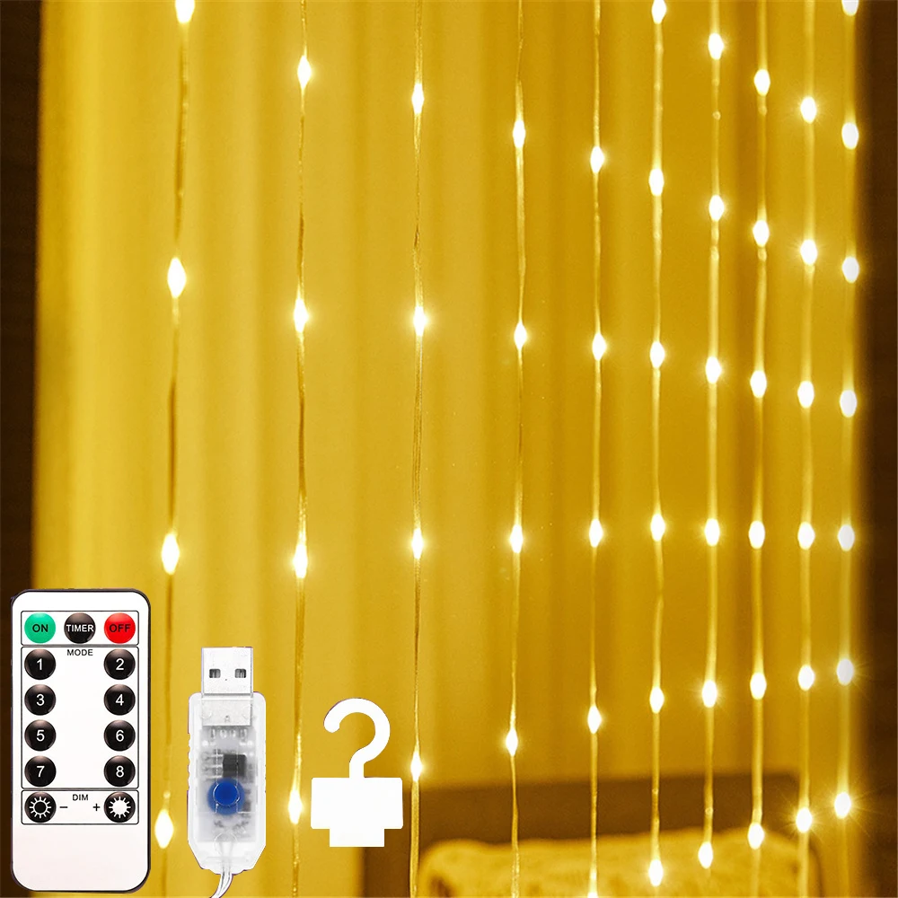 Cadena de luces LED centelleantes para ventana, decoración de pared interior, cascada, estrella, fiesta de boda, hogar, jardín, dormitorio, exterior, 3x3M