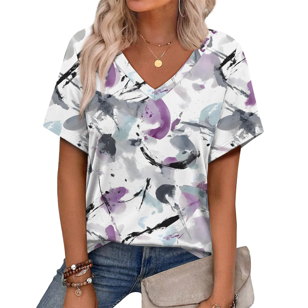 

Vintage Tie-Dye T-Shirts Floral Flower 3D Print Women Fashion Summer V-Neck Short Sleeve T Shirt Harajuku Tops Female Clothing