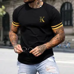 2024 T-shirt Summer Men English Letter Printing Street T-shirt Casual Sport Pullover Top O-neck Letter K Print Tee Men Clothing