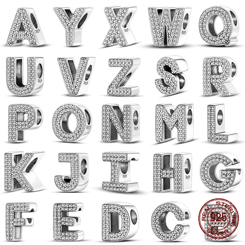

Original Beads 100% 925 Sterling Silver 26 Letters A-Z Charms Fit Original Bracelets & 3mm DIY Jewelry Making Women Gifts