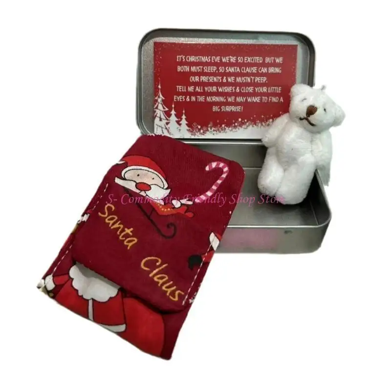 85AE Lovely Pocket Mini Bear Hug Doll in a Tin Box with Greeting Card Plush Stuffed Bear Doll with Card Kids Christmas Gift