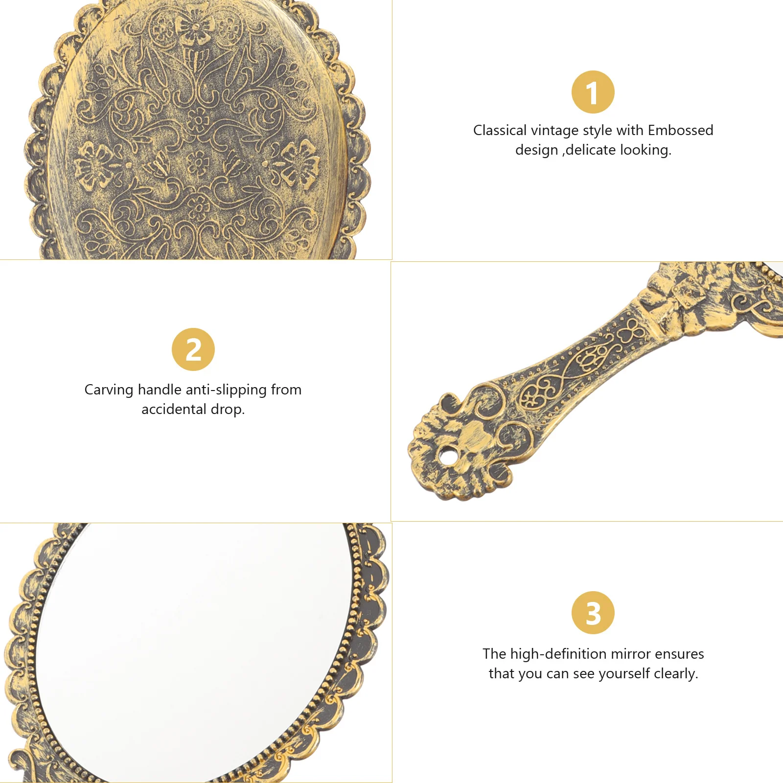 2Pcs Vintage Makeup Mirror Handheld Mirror Portable Lightweight Retro for Home Travel Bronze