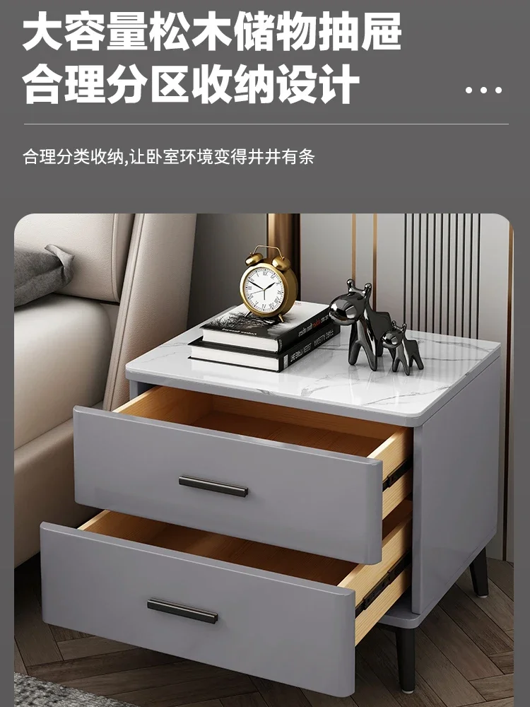 Painted bedside table light luxury all solid wood bedroom high-end rock slab bedside table 2024 new storage cabinet