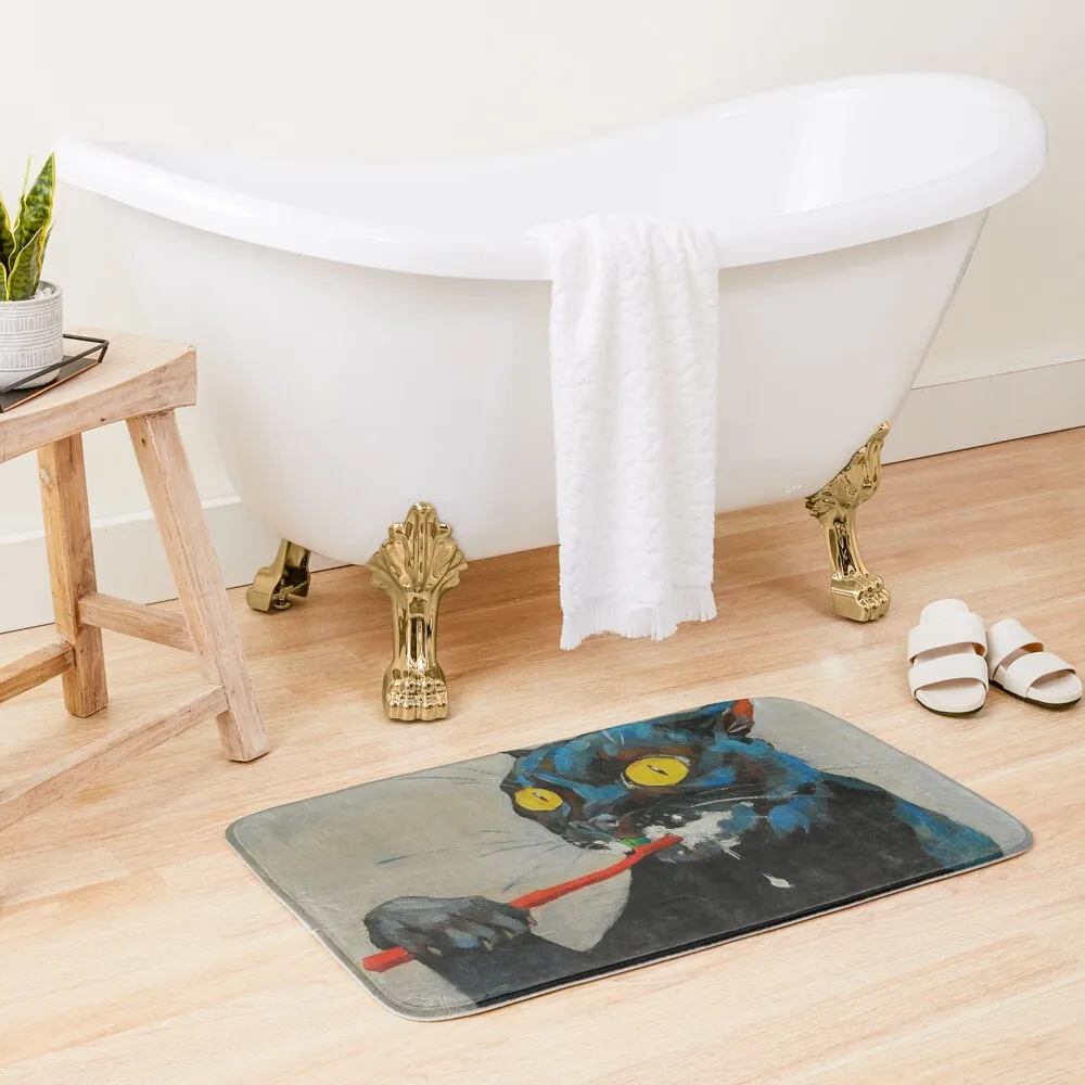 

cat brushing teeth Bath Mat Carpet Bathroom Toilet Rug Bathroom Kit Mat