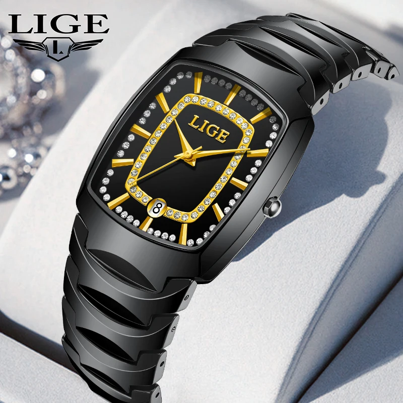 LIGE Elegant Watches for Woman Luxury Square Fashion Casual Date Waterproof Classic Quartz Women Watch Ceramic Strap Ladies Gift