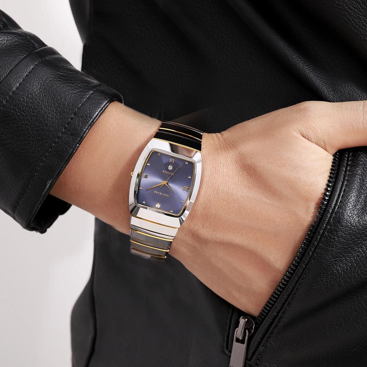 ساعات رجالية، ساعات تنجستين، أقراص مربعة، فولاذ التنغستن على شكل تونيو، حركة كوارتز، حركة روندا السويسرية، sapph