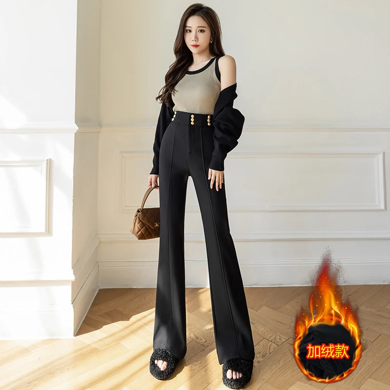 

Ladies Fashion Plush and Thicken Flared Pants Women Clothing Woman Nice OL Trousers Female Girls Streetwear Clothes BPAX8182