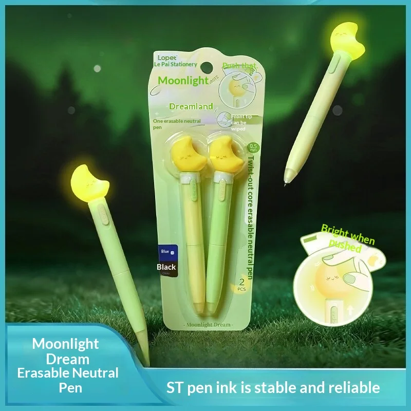 New Glowing Moon Erasable Gel Pen 0.5mm Smooth Writing Easy Erasing No Trace Rotary Retractable Aesthetic Design Push To Light