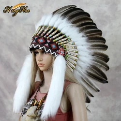 Indian Hat Feather Headdress White feather headwear Men Women Head Accessories for Carnival Show Fancy Dress Cosplay Halloween