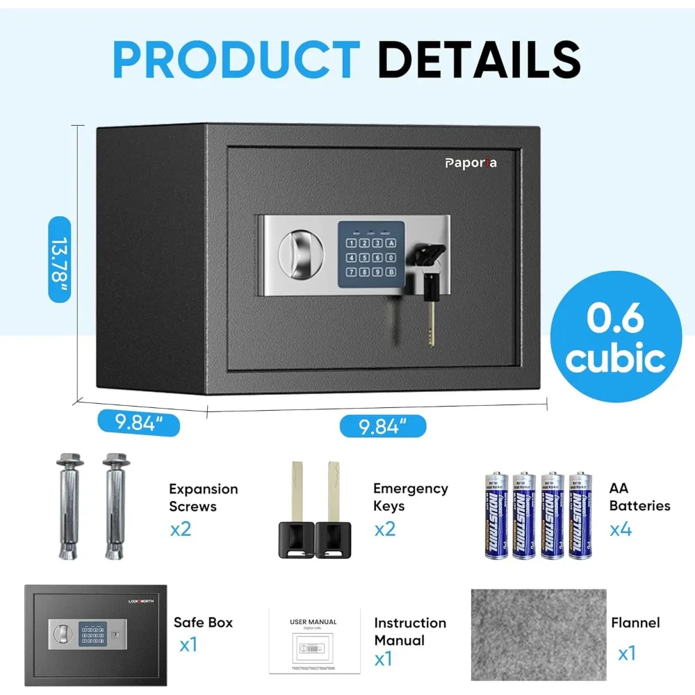 صندوق الأمان للوحة المفاتيح الرقمية مع إنذار للمنزل أو الفندق أو الأعمال - آمن النقود والمجوهرات والوثائق