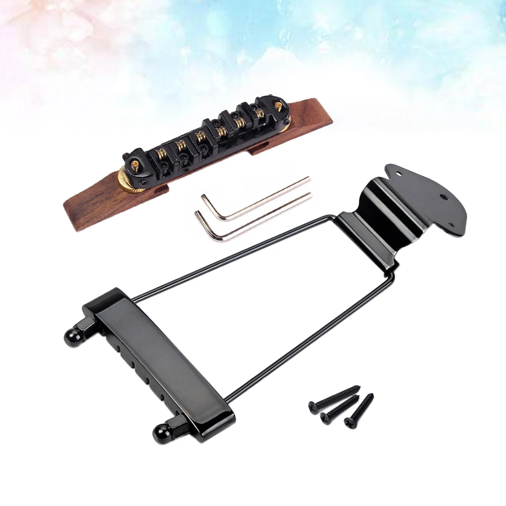 

6 String Jazz Bridge Height Adjustable Rosewood Base Metal Tailpiece For Semi Hollow Parts Black Plated Guitar