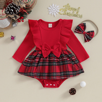 Christmas Newborn Baby Girls 2Pcs Bodysuits Dress Lovely Long Sleeve Bow Front Romper Dress With Headband Set Infant Clothes