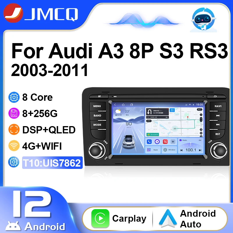 

JMCQ Car Radio Multimedia Video Player For Audi A3 2 8P 2003-2013 Navigation GPS Carplay Wifi Bluetooth 4G 9" 2Din Android 12