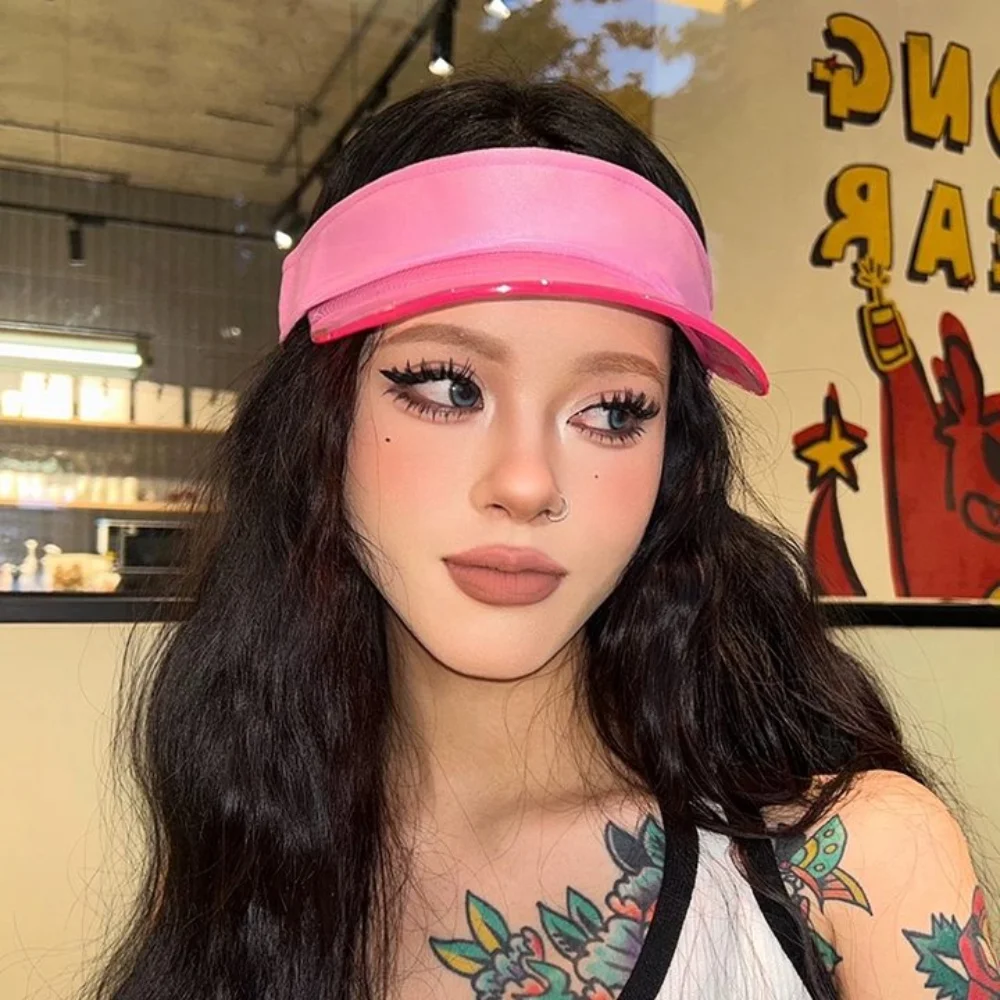 Fashion UV Protection Leopard Print Visor Cap Sunscreen Cool Transparent Hollow Hat Adjustable Solid Color Sun Hat Unisex