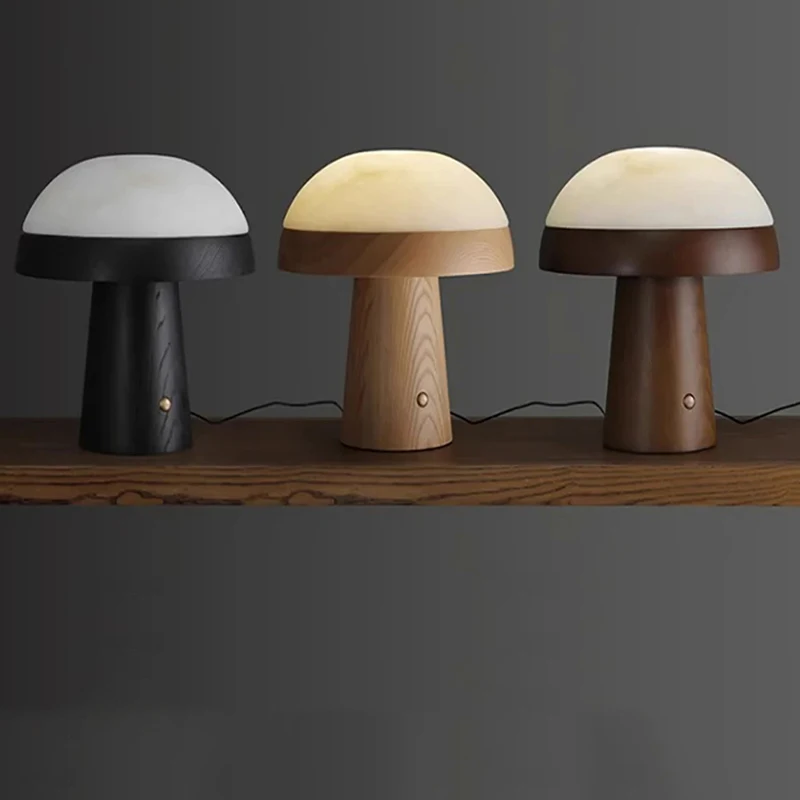 Creative Light Luxury Wood+Marble Table Lamps Indoor Decor LED Book Lights Bedroom Living Room Study Reading Lights Desk Lamps