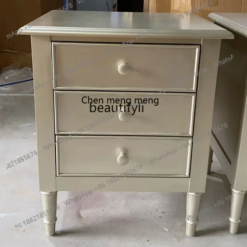 American Post-Modern Light Luxury and Simplicity Champagne Silver Bedside Storage Bed Side Cabinet Three-Drawer Storage Cabinet