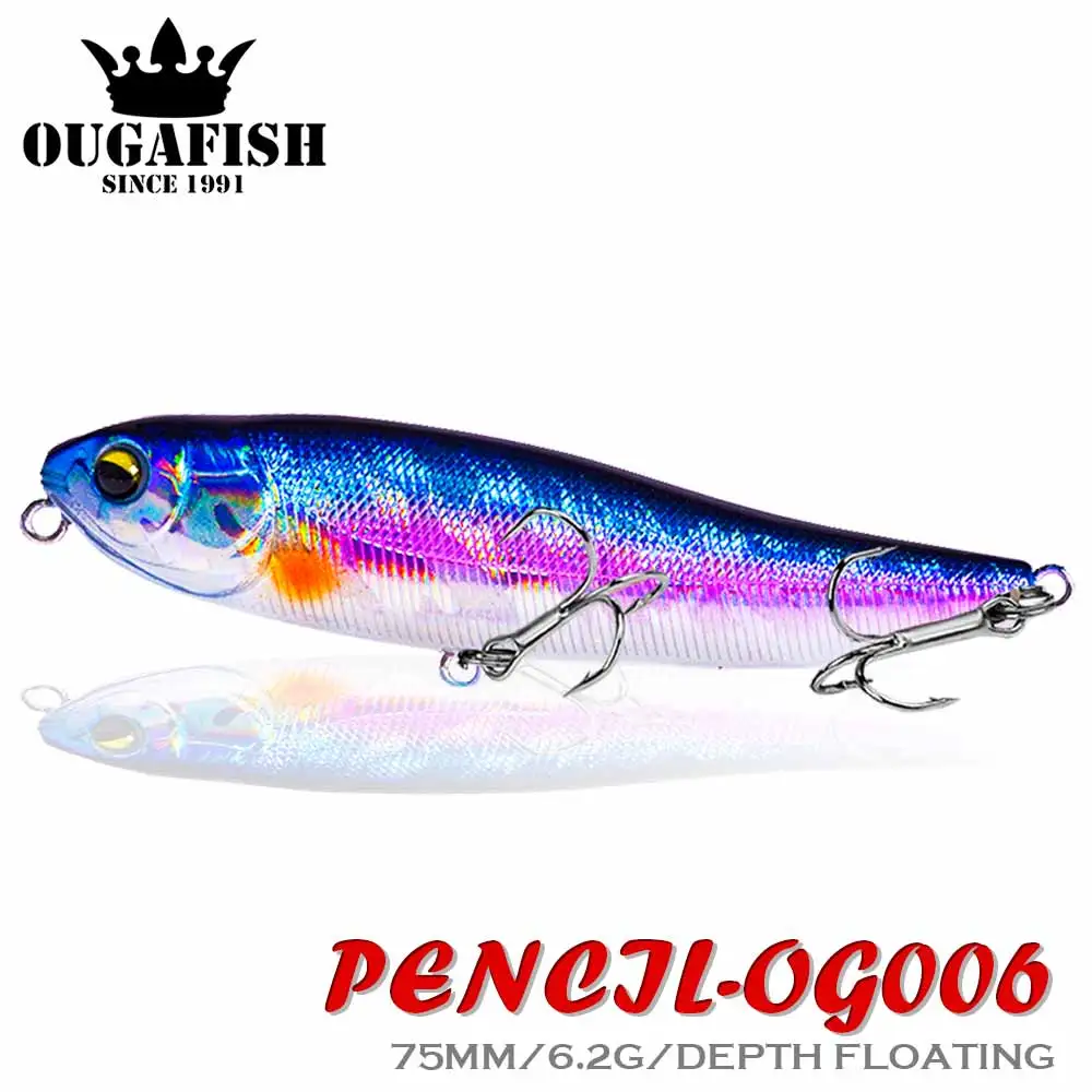 Floating Pencil Walk Dog Action Fishing Lure 75mm 8g Wobblers Peche Accessoire Black Minnow Isca Artificial And Unpainted Bait