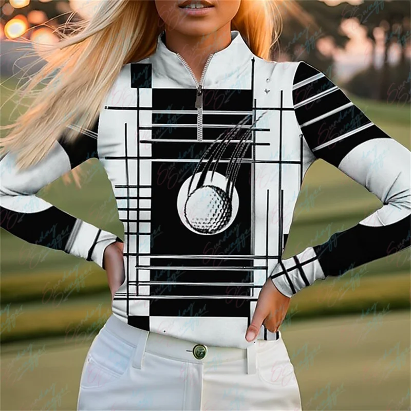 

2023 New Golf Women's Polo Long Sleeve Shirt Autumn Outdoor sport Breathable Quick Dry Tennis Golf Top Golf Simple Printed Shirt