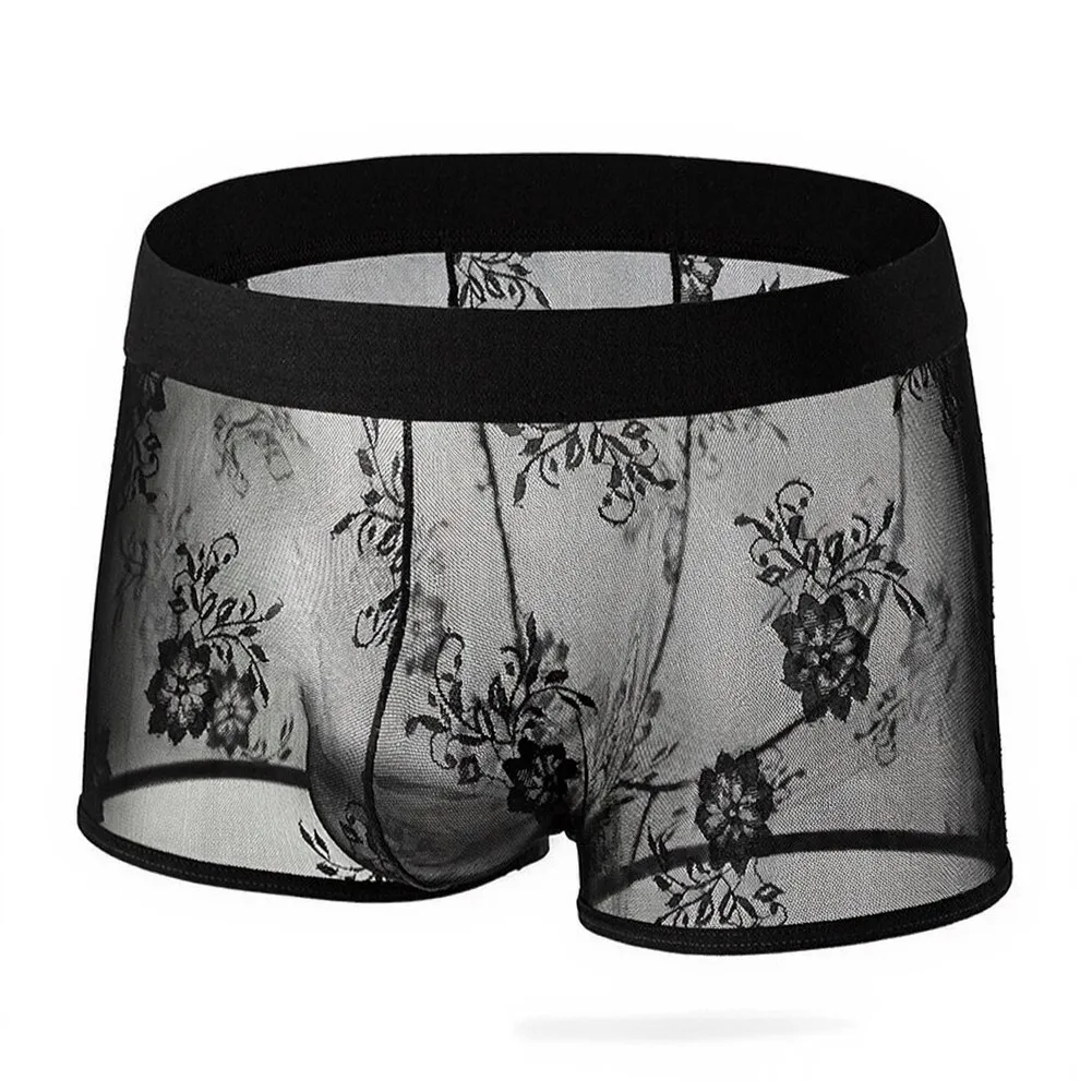 Men\\\'s Athletic Boxer Shorts with Floral Lace Edge Bulge Pouch and Ice Silk Cooling Fabric for Active Lifestyle