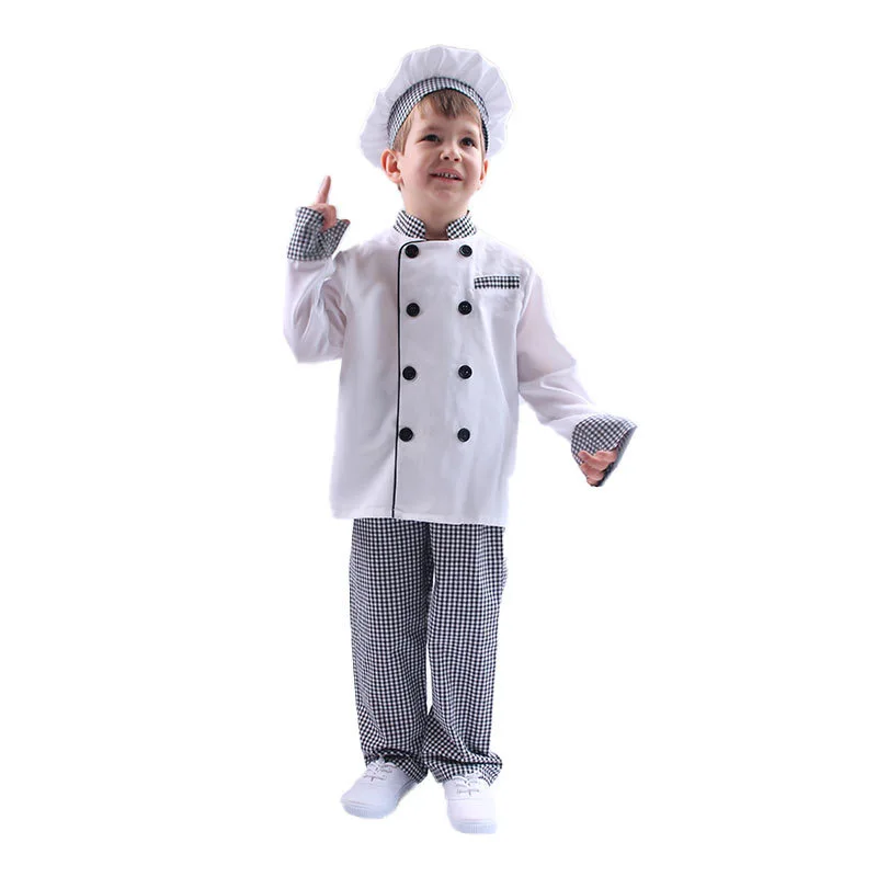 Toddler Chef Costume Kids Chef Dress Up Outfit  Boys Girls Chef Coat Pants with Chef Hat Toddler 3PCS Chef Dress Up Outfits