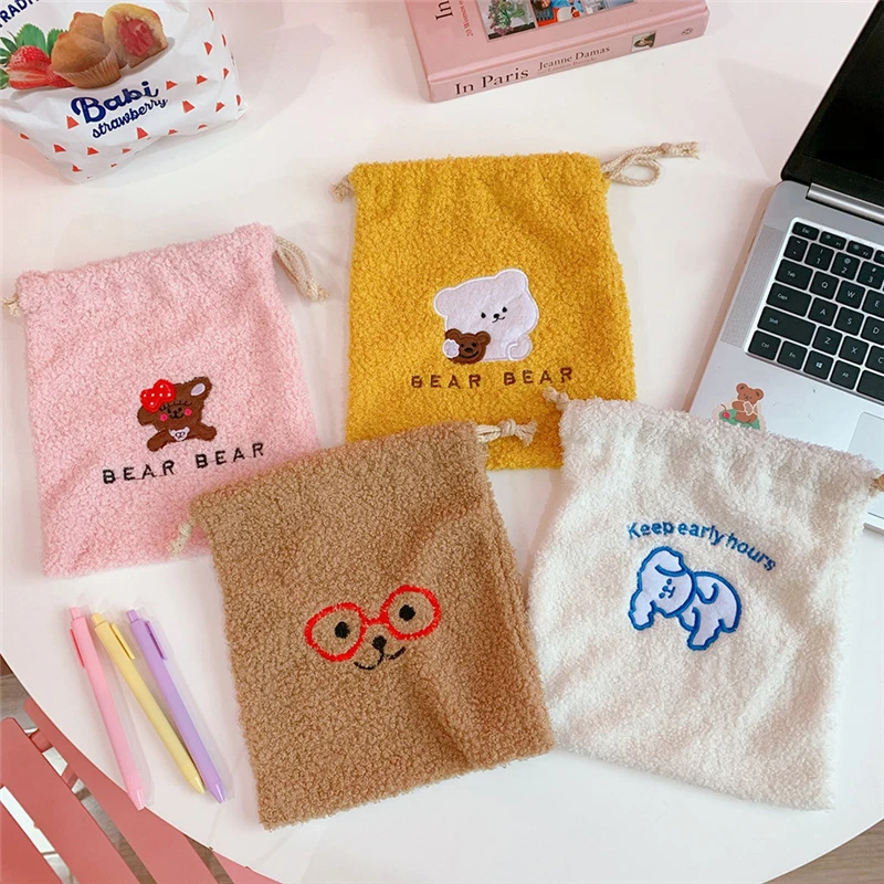 1 PC Organizer Kawaii Bear Canvas Cosmetic Bag Women Storage Pouch Cute Makeup Bag Travel Toiletry Bag Travel Wash Accessories