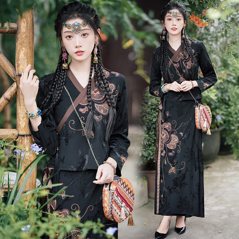 

2023 new chinese improved hanfu women's dress chinese style jacquard embroidery tang dress national style top hanfu suit s589