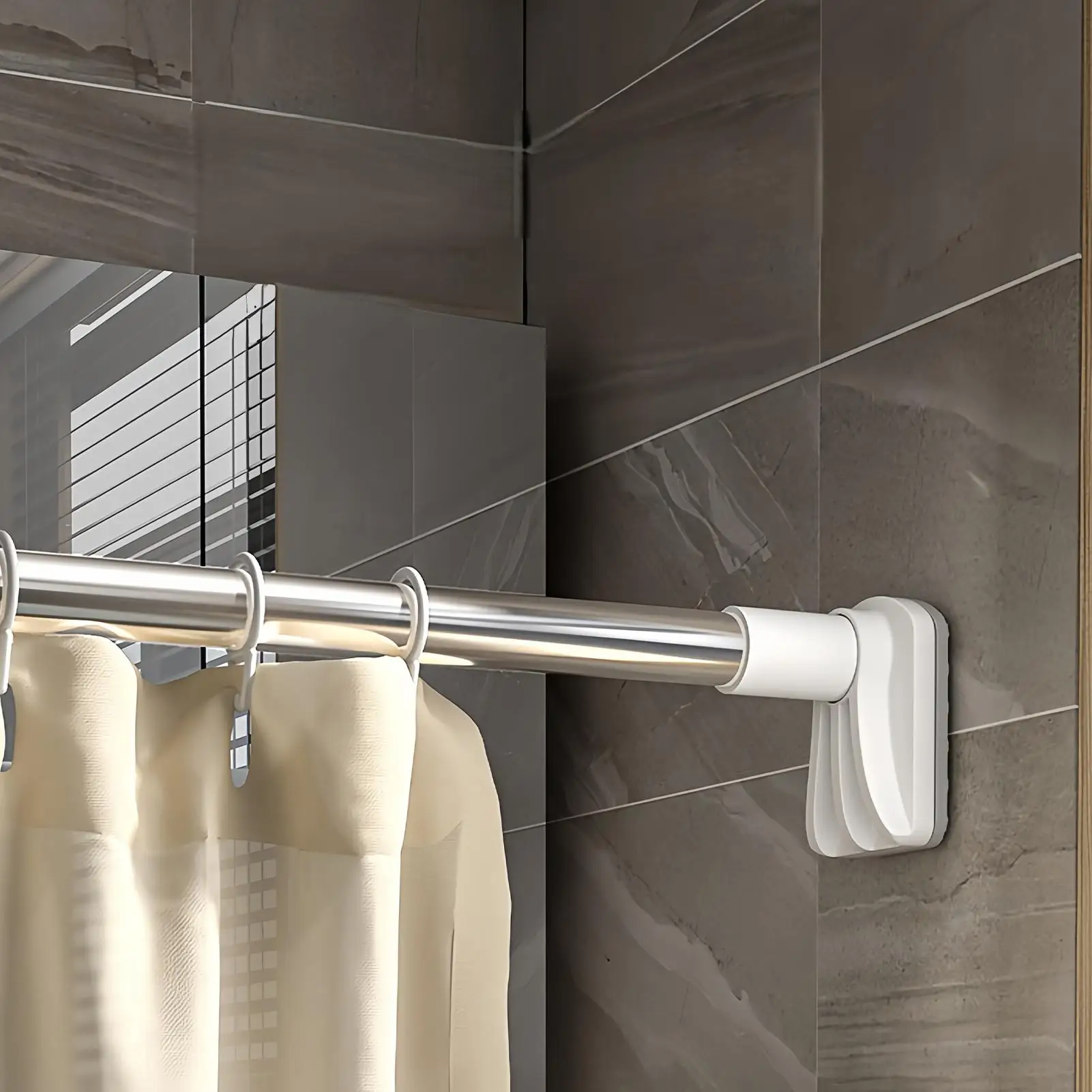 

Drill-Free Adjustable Rod White Shower Curtain Rod Adjustable Stainless Steel Tension Telescopic Rod Retractable Hanger Rod
