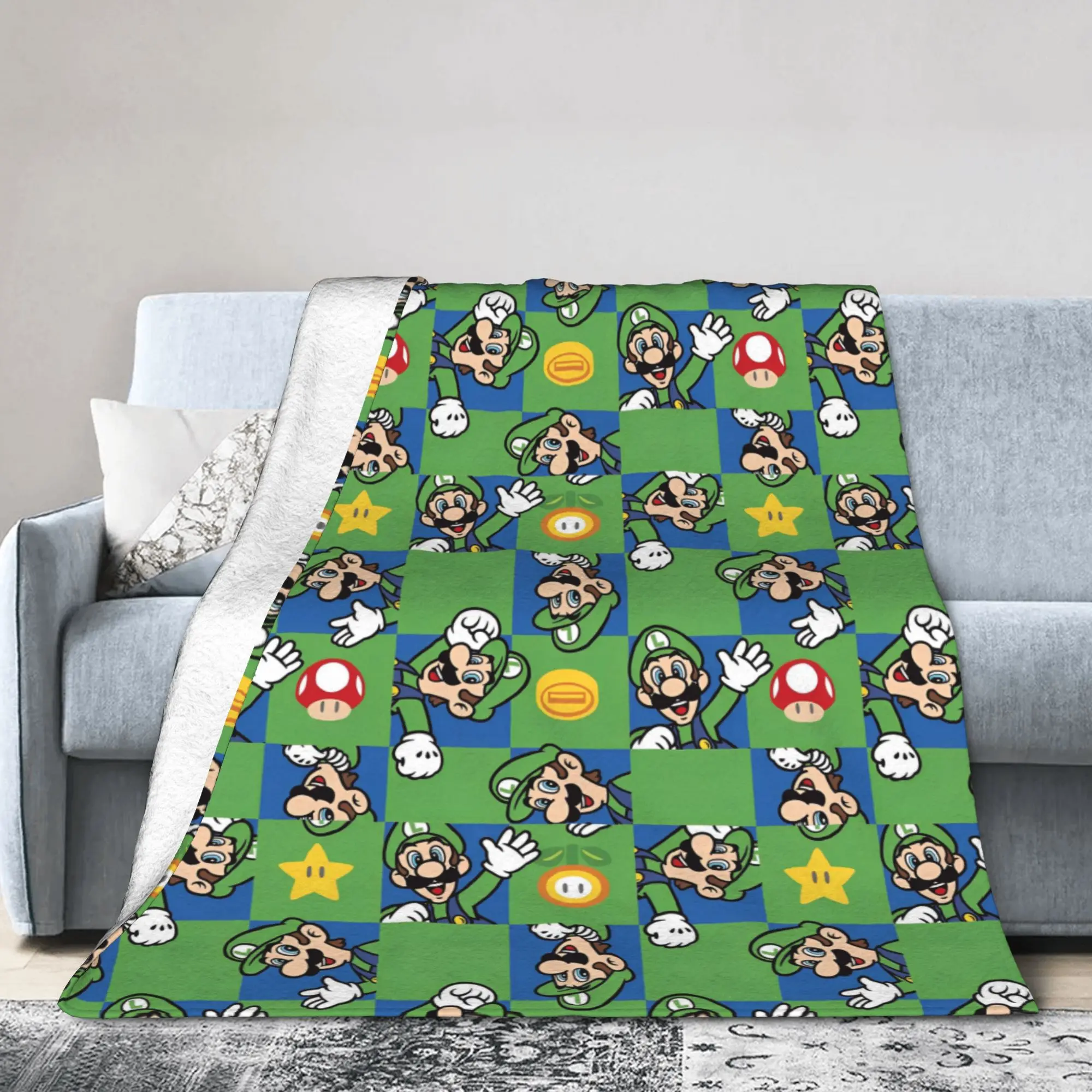 

Marios Luigi Blanket Super Mushroom Fuzzy Funny Soft Throw Blanket for Bedspread Textile Decor,