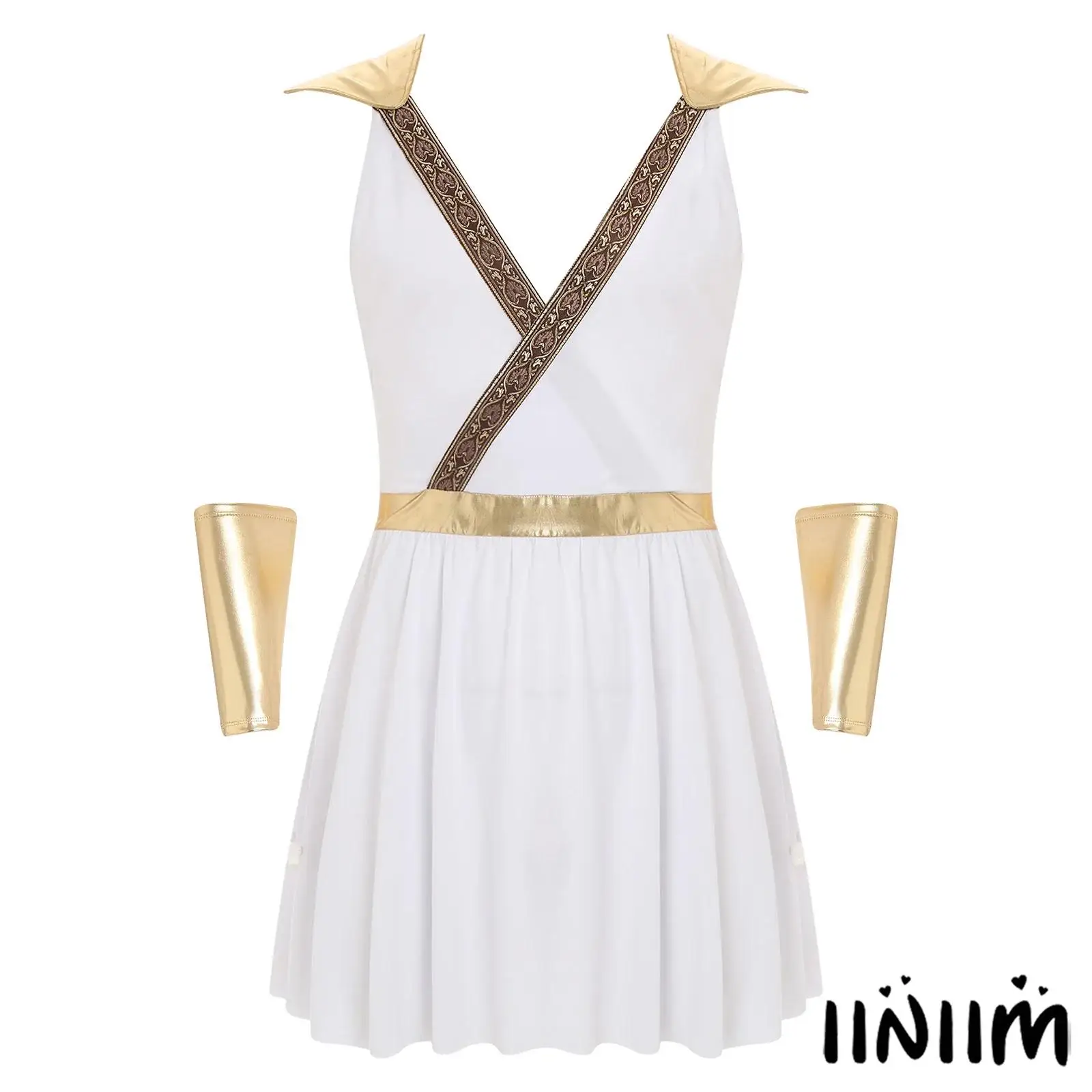 

Men's Metallic Cuff Greek Warrior Cosplay Robe V Neck Sleeveless Invisible Back Zipper for Halloween Carnival Theme Parties