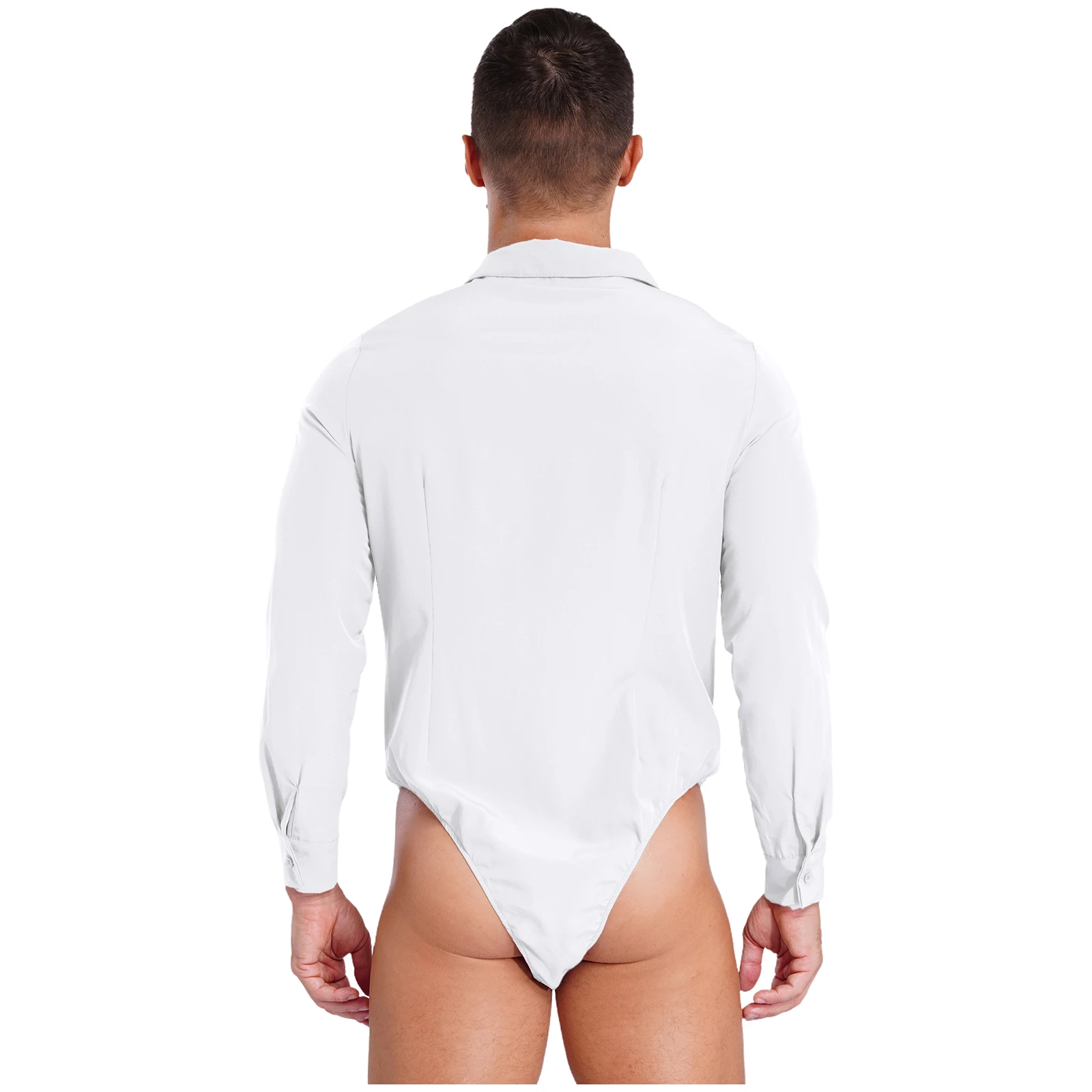 Mens Bodysuit Shirts Tops Long Sleeve Office Work White Blouses OL Shirt Leotard Jumpsuit Male Clothes Business Work Romper - Image 2