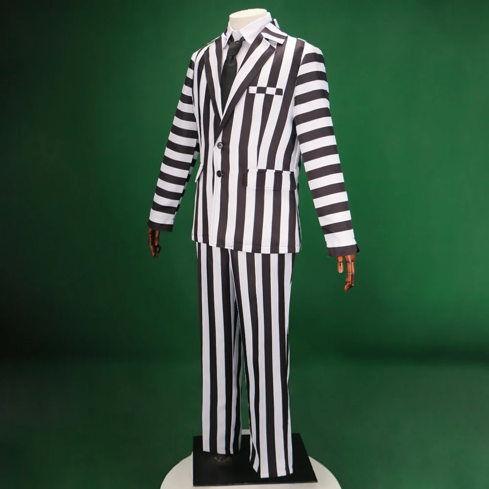 Halloween Cosplay Ghost Master Anzug Bla Weiße Streifen Herrenkostüm Par Bühnenaufführung Traditionelle chinesische ethnische Kleidung