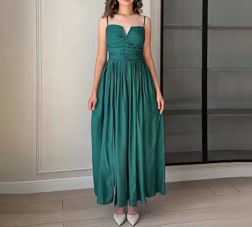 

Womens Dresses 2025 Summer New Solid Color Square Neck Sleeveless Ruched High Waist Sexy Backless Lace Up Casual Long Dress