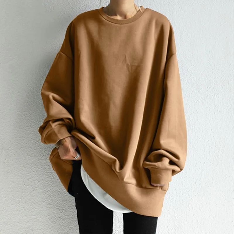 Oversized Hoodless Top Casual Winter Women Outfit New Korean Sweatshirt Round Neck Loose Plus Size Fall  Women'S Pullover